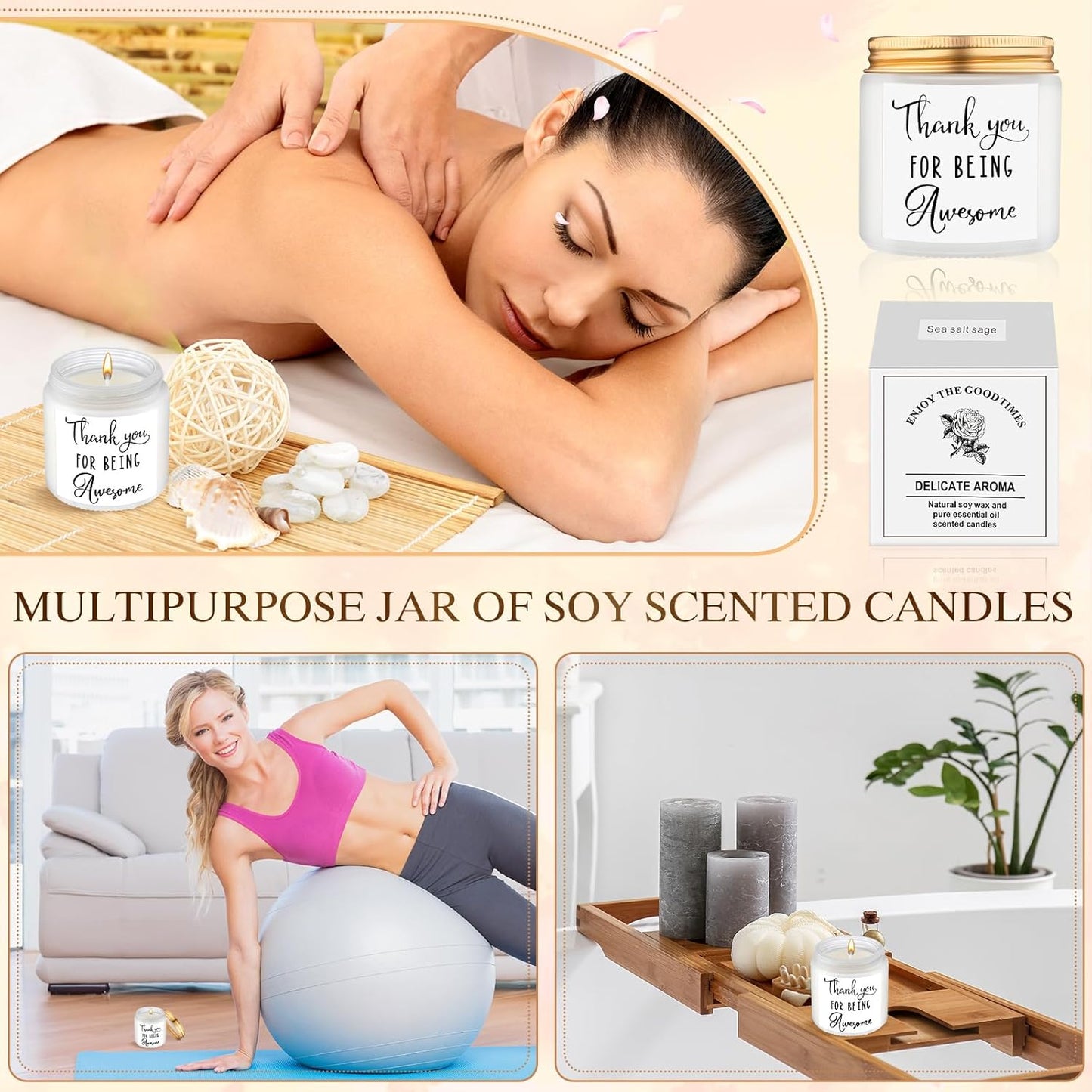 MTLEE 20 Pcs Thank You Gifts Candles 3.5 oz Employee Appreciation Inspirational Scented Soy Wax Candle Thank You Gift Christmas Gifts for Coworker Women Volunteer Teacher(Thank You,White)