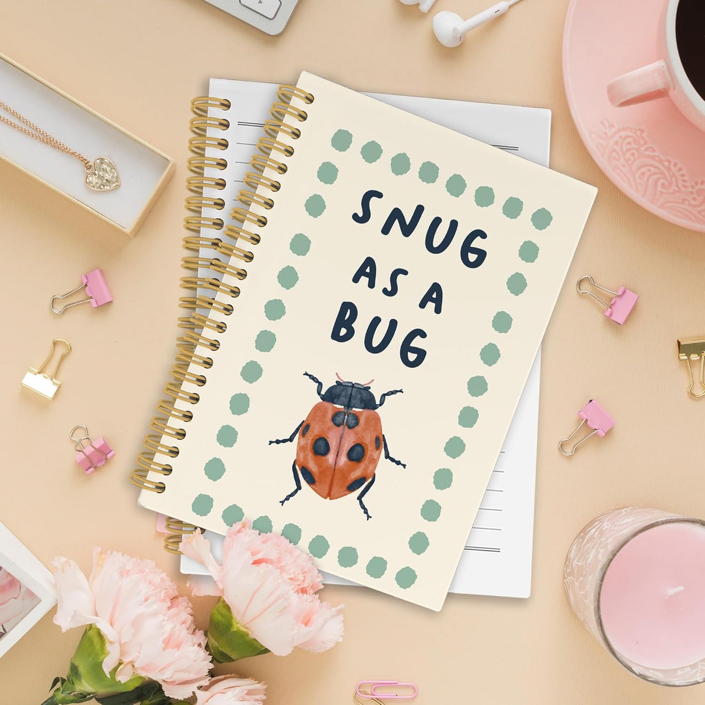 XPH Funny Ladybird Spiral Notebook, Ladybug Journaling Notebooks for Note Taking, Retro Insect Hardcover Journal for Writing 160 Pages 5.5 x 8.3 Inch, Ladybug Gifts for Women Men