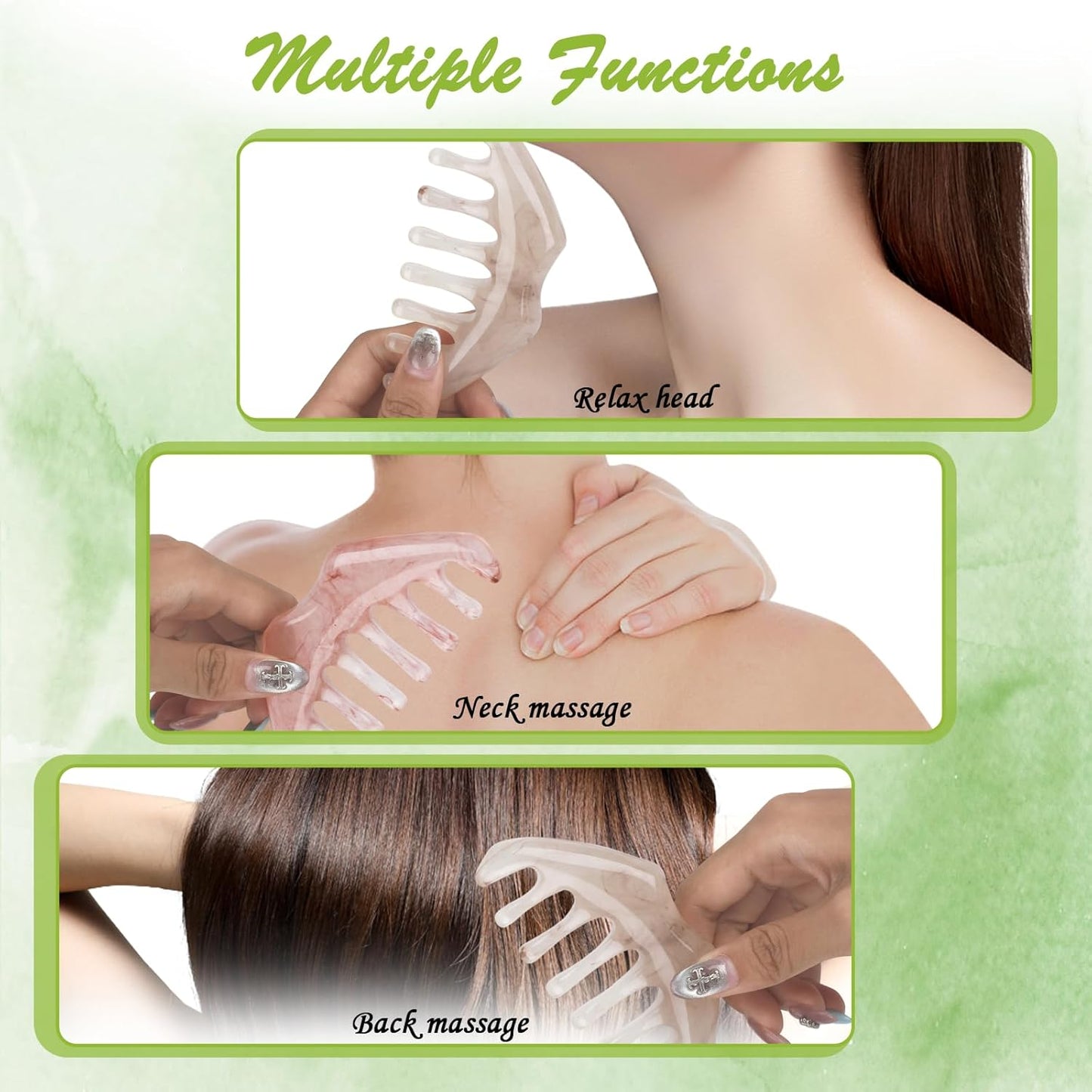 4 Pcs Jade Eye Mask and Scalp Massage Comb Set, Natural Jade Stone Hot & Cooling Eye Mask for Puffy Eyes & Help Soothe Eye Fatigue, Resin Scalp Massager Tool for Relaxation and Head Care