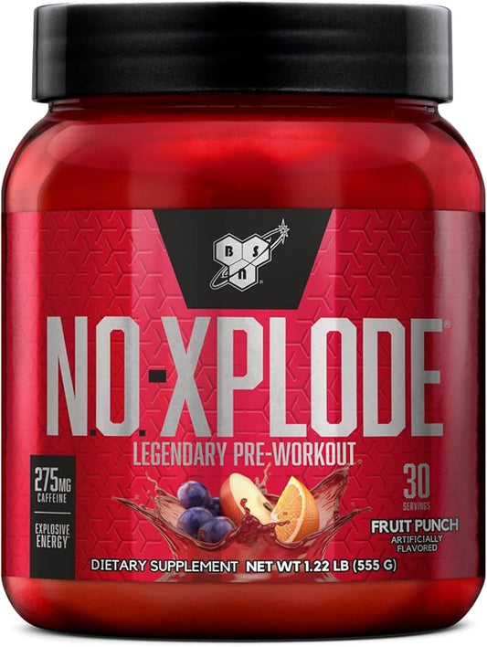 BSN N.O.-XPLODE Pre Workout Powder, Energy Supplement for Men and Women with Creatine and Beta-Alanine, Flavor: Fruit Punch, 30 Servings