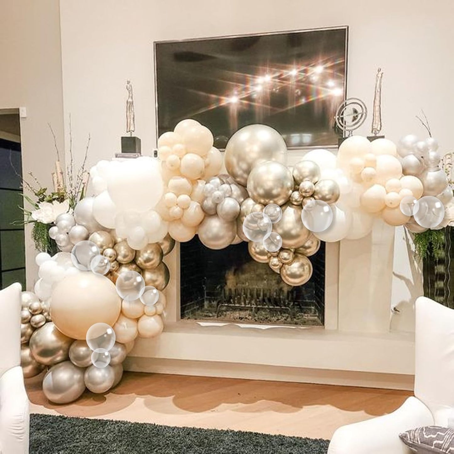 Beige White Gold Balloons,12 Inchs Sand White Metallic Champagne Clear Bride Balloons for Girls Wedding Anniversary Bachelorette Party Boho Bridal Shower Birthday Decorations