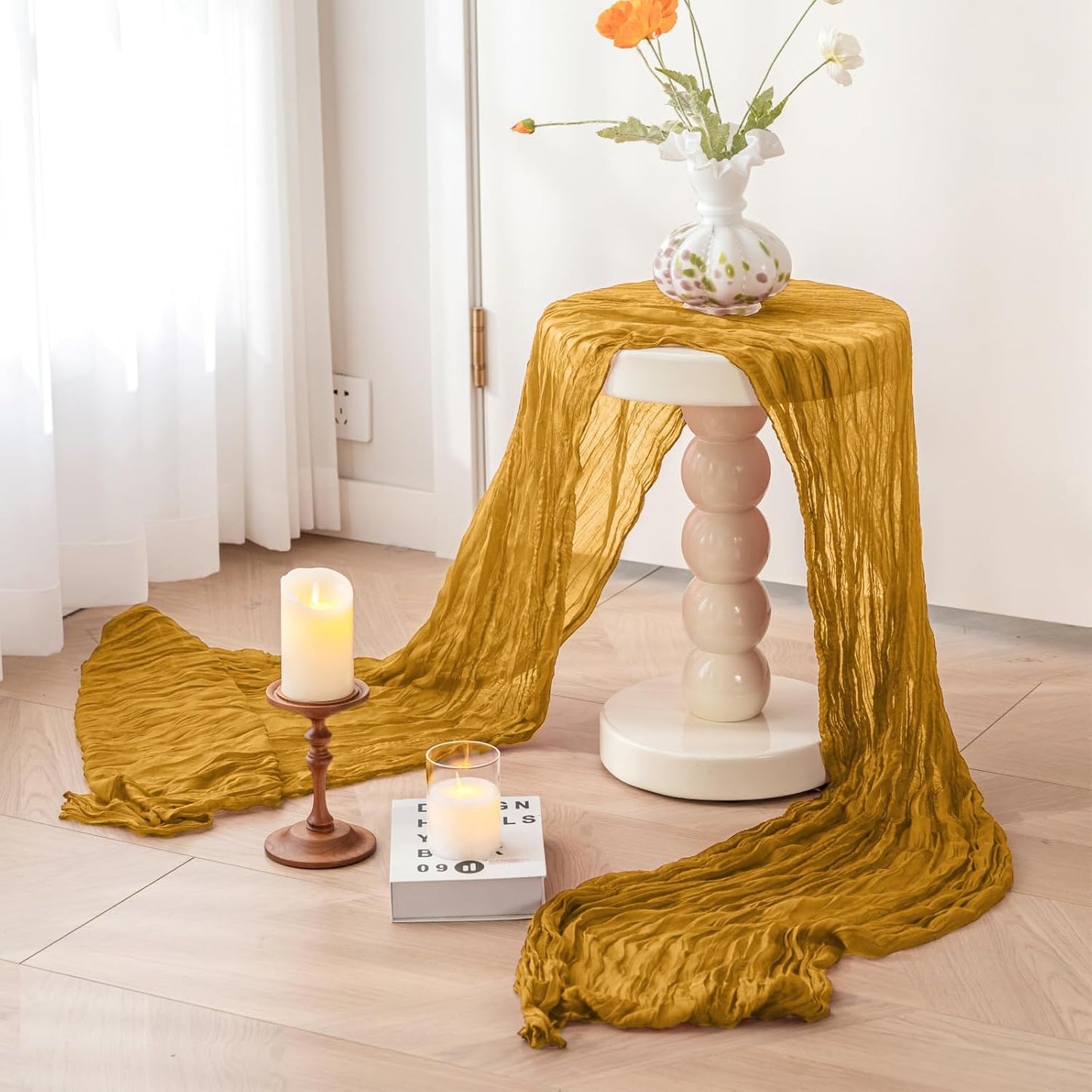 Sioloc Yellow Cheesecloth Table Runner Fall Autumn Decor for Home 10ft Table Cloth for Wedding Birthday Party Halloween Thanksgiving Decorations