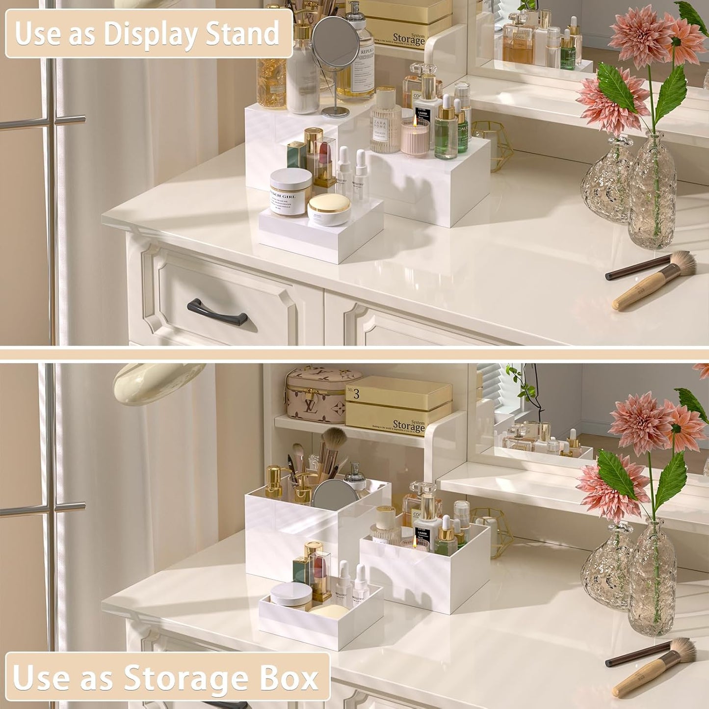 Buffet Risers, Food Display Risers for Party, White Acrylic Risers Display Stand for Buffet Table, Catering Displays for Dessert, Cube Box Nesting Riser with Hollow Bottoms (8"x9"x10" 3PCS)