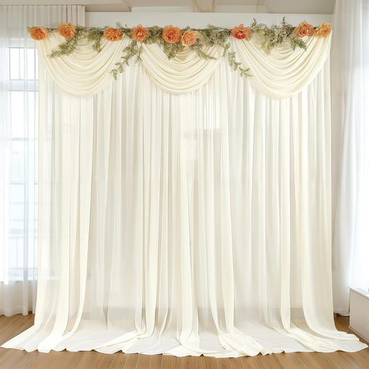 10ft x 10ft Ivory Backdrop Curtain Drapes, Wrinkle-Free Sheer Chiffon Fabric Photo Background Panels for Wedding Arch Party Ceremony Stage Photography Decorations
