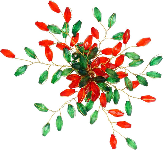 Handcrafted Beaded Napkin Rings Set of 6 – Red & Green Crystal Flower Design, Elegant Table Décor for Christmas, Weddings & Dinner Parties