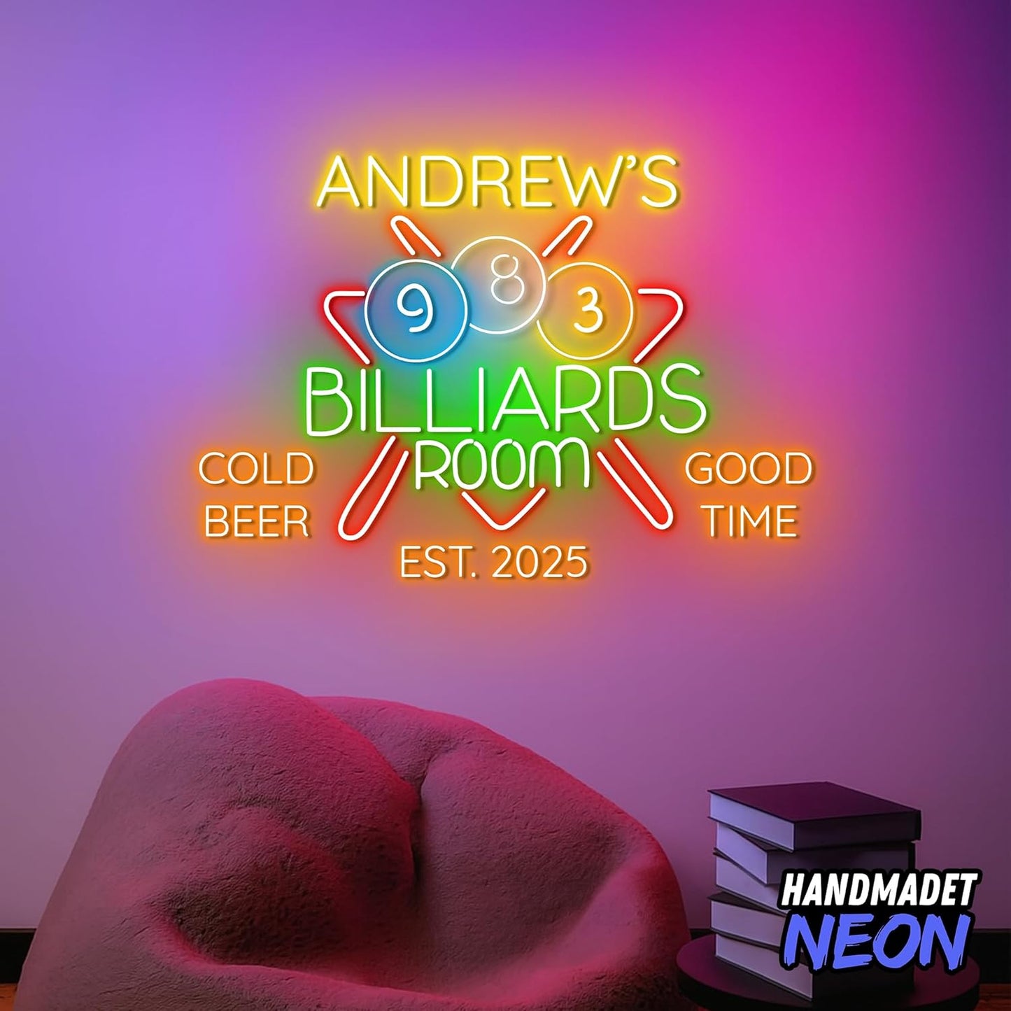 Personalized Billiards Neon Sign, Custom Billiard Decor Led Light, Decorative Wall Art Lights Signs, Lounge, Game Room Gifts For Friends, Kids, Dad, Brother