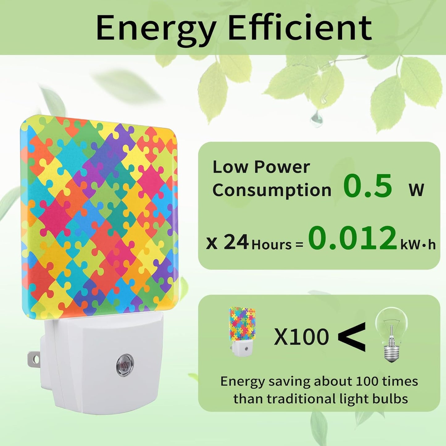 Autism Puzzles Night Light, Night Light Plug into Wall with Dusk to Dawn Sensor, LED Lamp Energy Saving Lights for Men Women Boys Girls,Lamp for Bedroom Bathroom Hallway