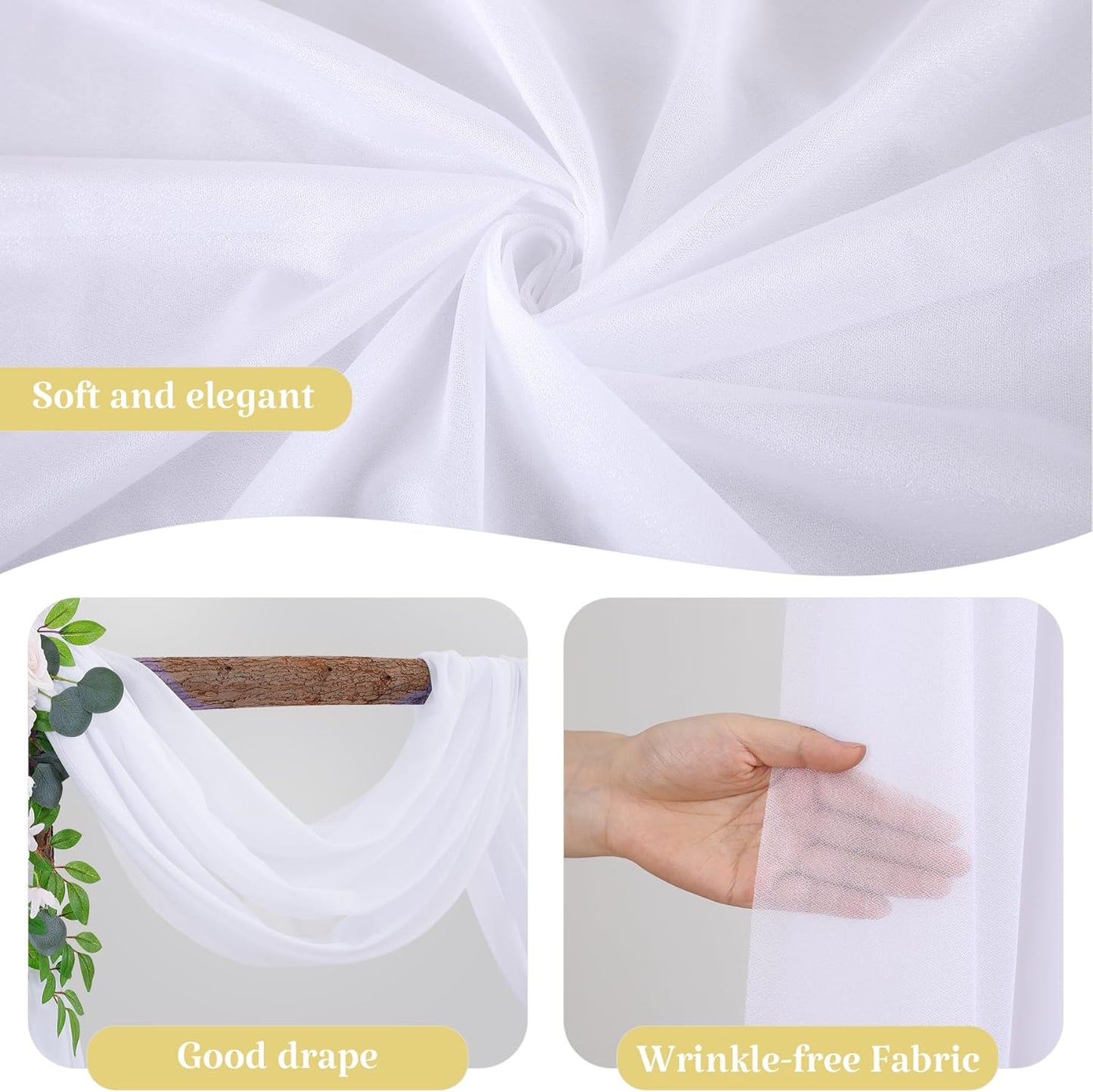 1 Panel Wedding Arch Draping Fabric White Sheer Backdrop Curtain Arch Drape for Wedding Ceremony Reception,Bridal Shower Party Decorations 28" X 19ft