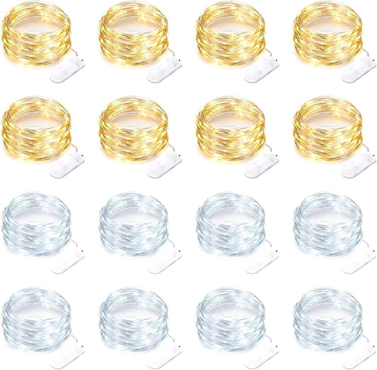 16 Pack 30 Led Fairy Lights Battery Operated String 10 Feet Waterproof Twinkle Mason Jar Silver Wire Firefly for Christmas Party W+wt