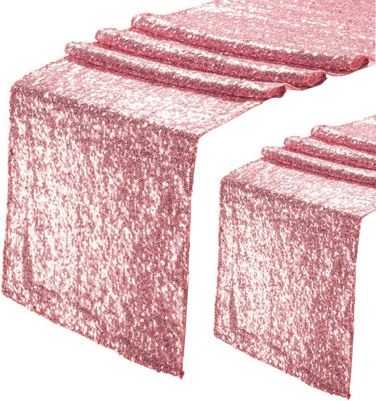 Eternal Beauty Fuchsia Pink Table Runner for Wedding, 2PCS-12x108 Sequin Table Runner Decorations for Birthday Parties, Banquets, Graduations,Christmas