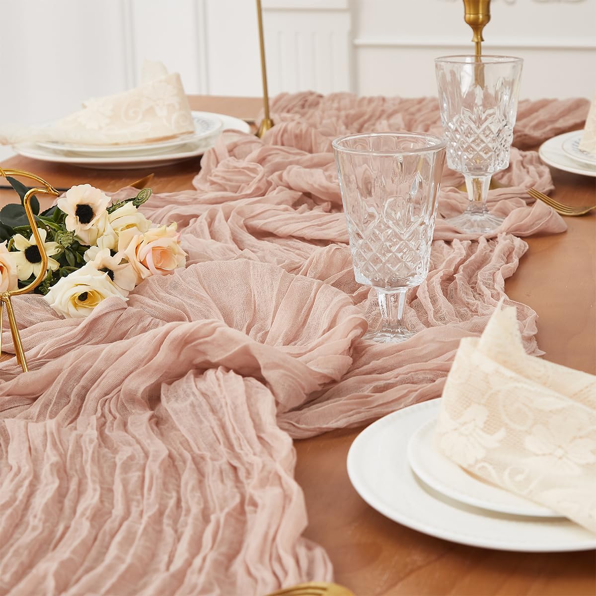 Nude 6 Pack Cheesecloth Table Runner 120 Inch 10 FT Boho Rustic Gauze for Wedding Baby Shower Party Farmhouse Summer Home Decor Washable