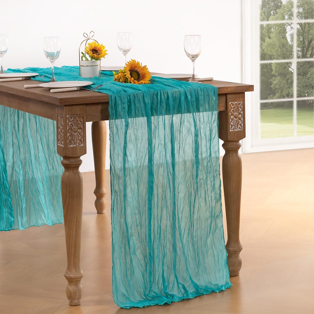 Teal Green Cheesecloth Table Runner 6 Pack Fall Table Runners Boho Gauze 120 Inches Turquoise Cheese Cloth Fall Table Decorations for Thanksgiving Wedding Bridal Baby Shower Tea Party Decor