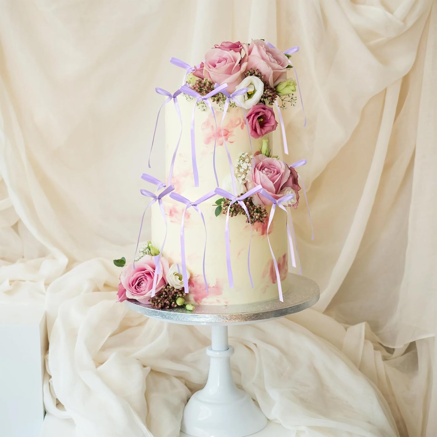 Ephlyn 30Pcs Bow Cupcake Toppers Valentine's Bowknot Ribbons Coquette Bow High Footed Cup Balloon Wall Party Decorations Cake Dessert Picks Birthday Wedding Party Supplies Purple