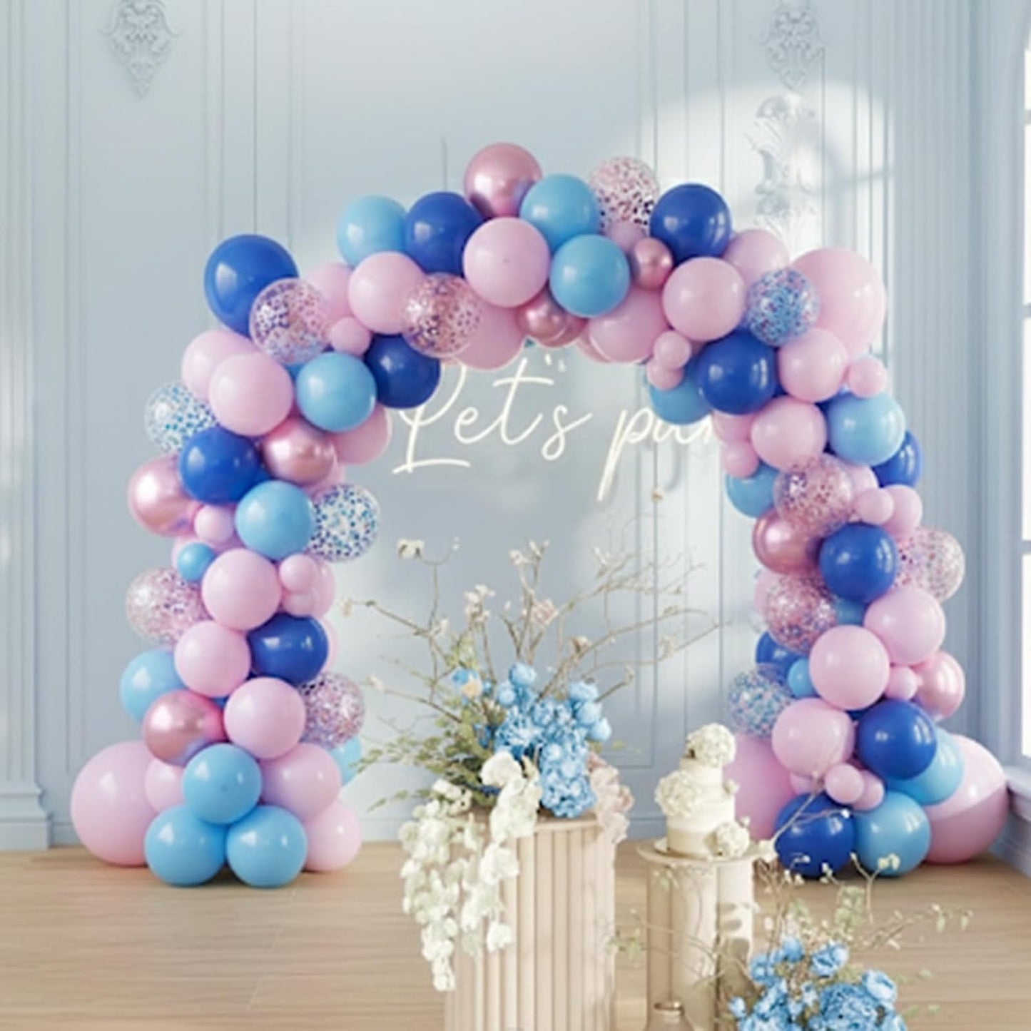 Pink and Blue Balloon, 50Pcs 12 Inch Pastel Pink Blue Purple Confetti, Royal and Metallic Confetti Balloons for Birthday, Baby Shower, Gender Reveal Supplies