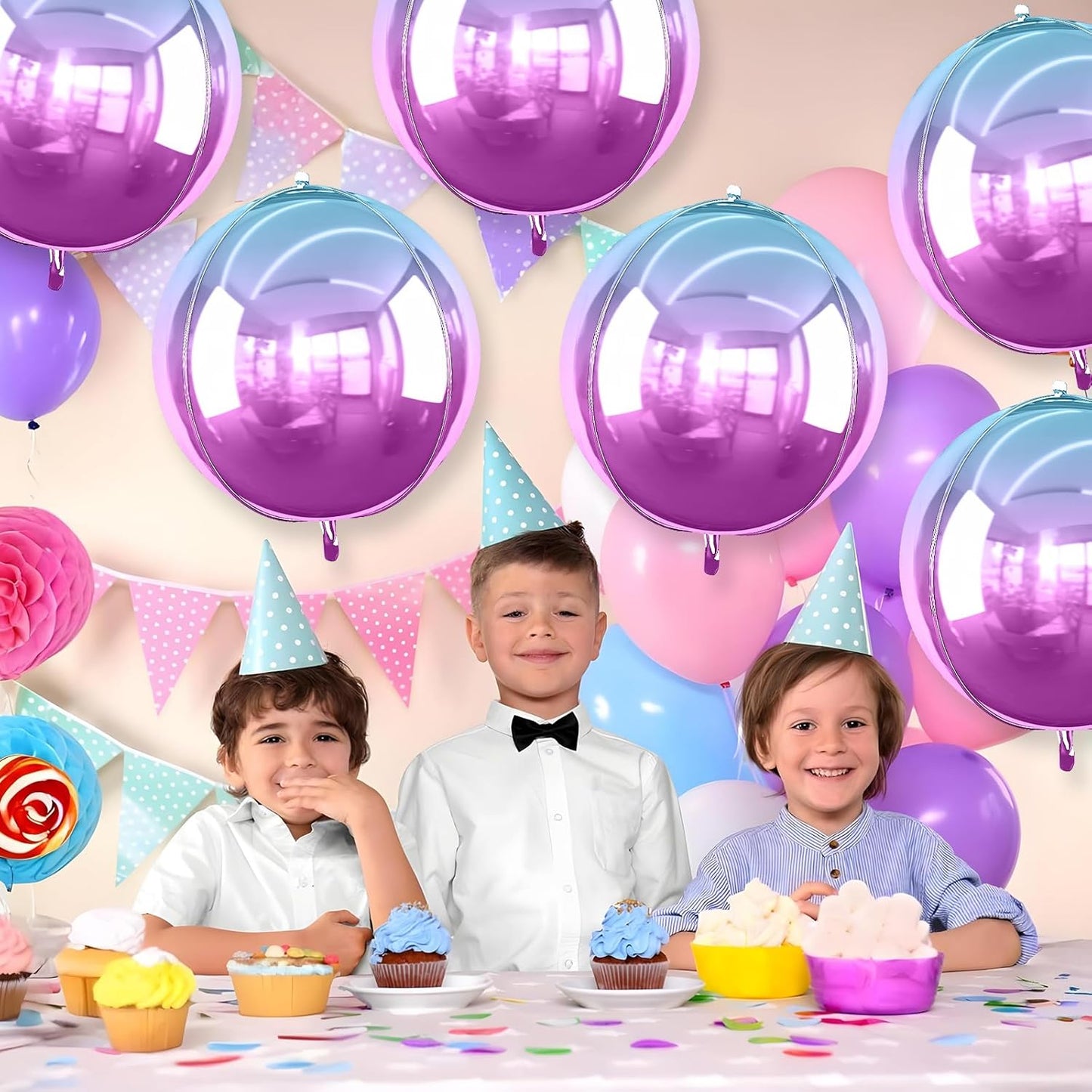 6Pcs Gradient Purple Round Foil Balloons, 22" Large Helium Ball Mylar Balloon, Metallic Purple Foil Balloon for Birthday Graduation Wedding Anniversary Bachelorette Disco Prom Party Decorations