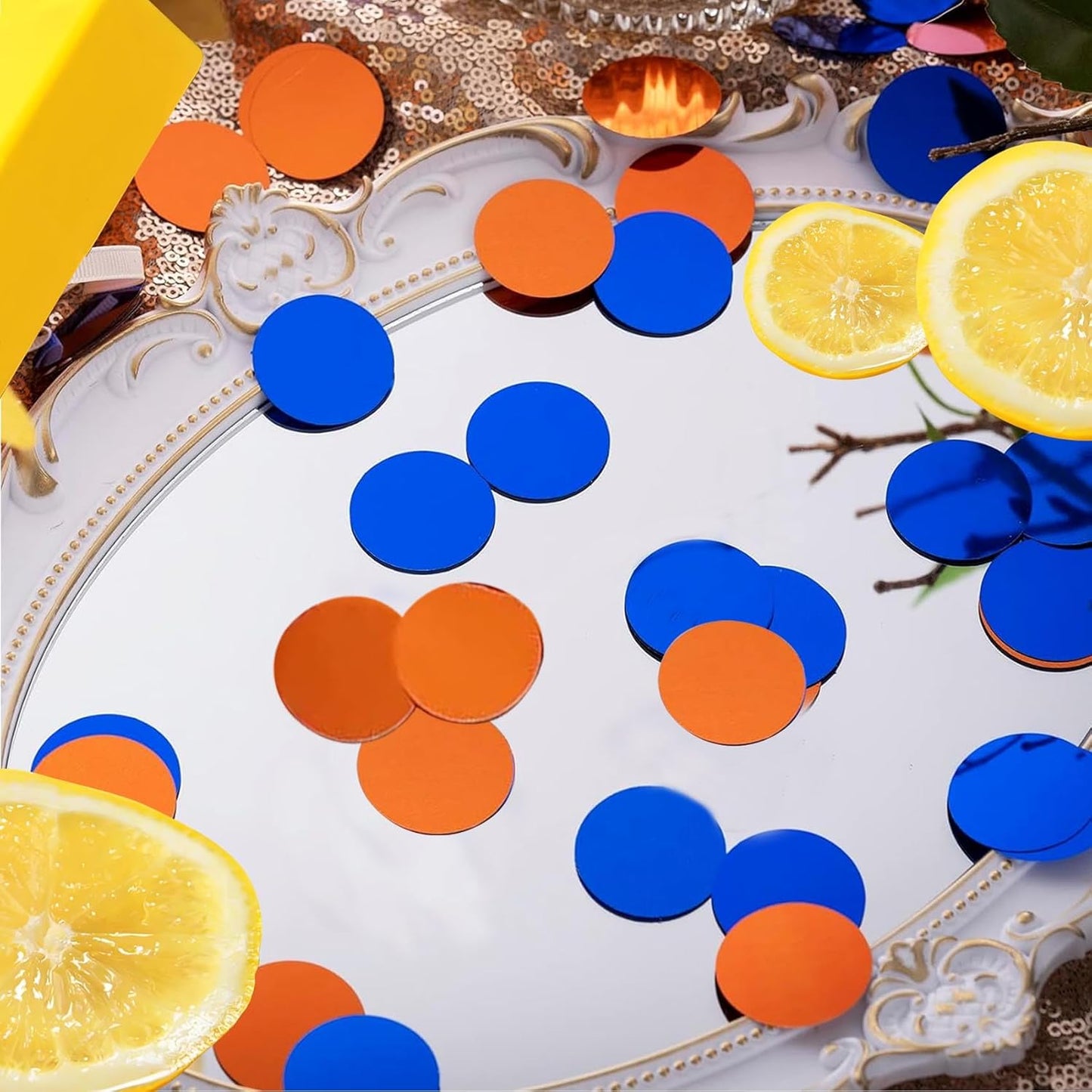 Orange and Blue Round Foil Confetti Beautiful Metallic Table Confetti for Filling Balloons, Wedding,Birthday,Party,Festival Decoration(15000PCS)