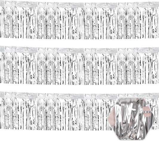 3 Pack 10 Long Silver Metallic Foil Fringe Garland Wall Hanging Tassle Banner, Mother's Day, Easter, Parade Floats, Birthday, Theme Party, Wedding Party Decorations