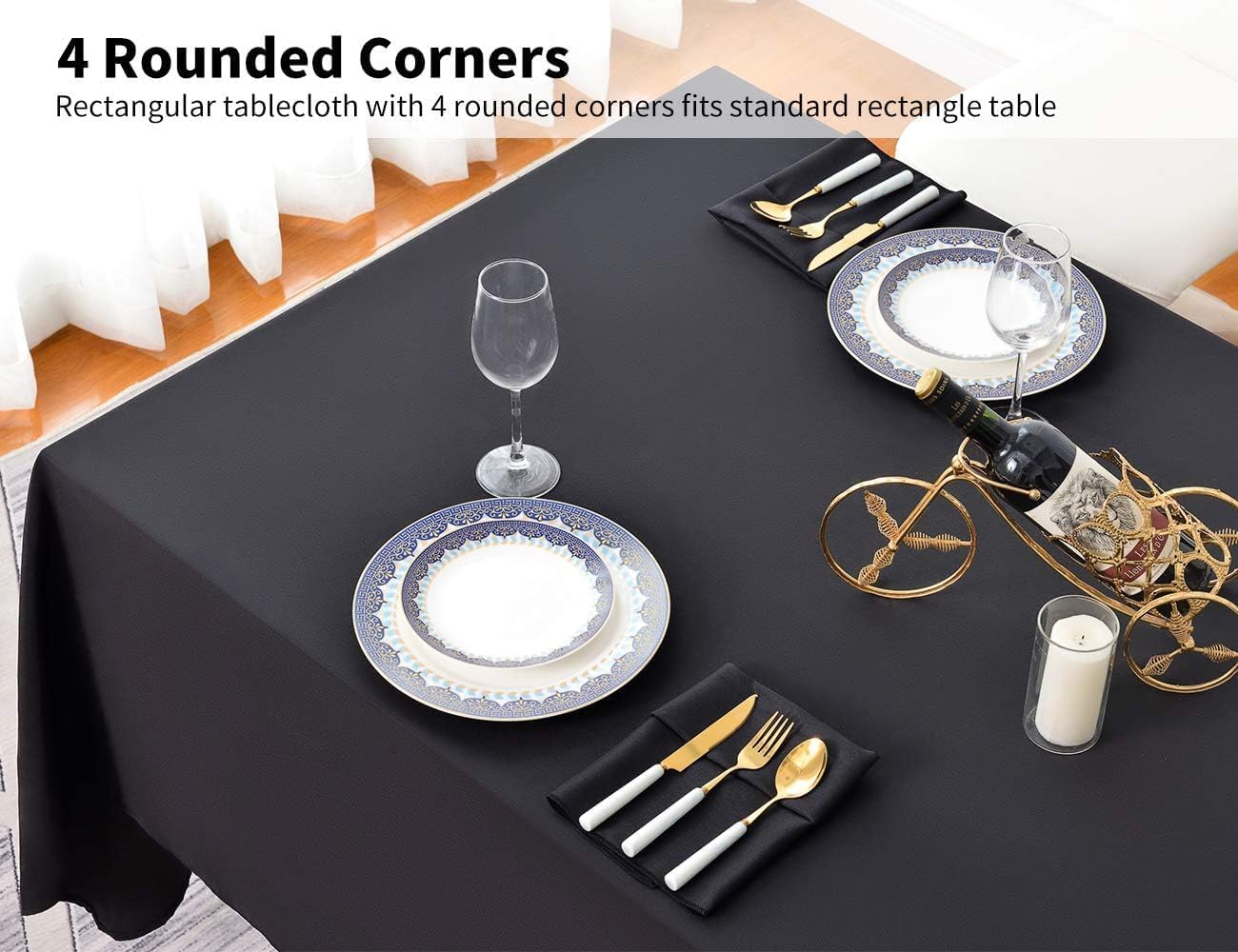 Surmente 5 Pack Black Tablecloth 90 x 132-inch Rectangular Polyester Table Cloth for Weddings, Banquets, or Restaurants
