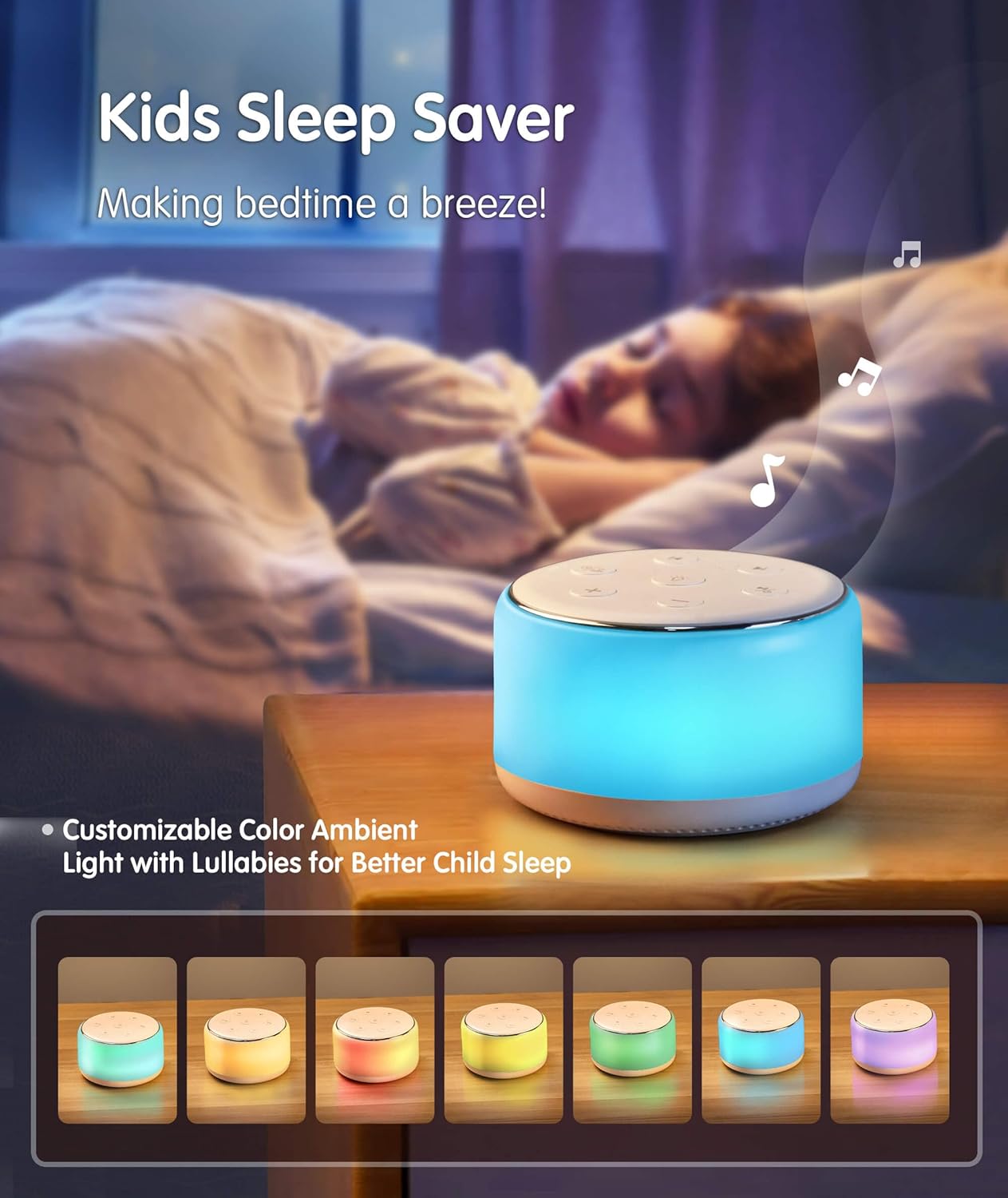 FamiSym White Noise Sound Machine Baby for Sleeping with Night Light – 34 Soothing Sounds, Rechargeable White Noise Machine for Kids Adults, Portable Lullaby Sleep Machine Baby Soother Home Travel