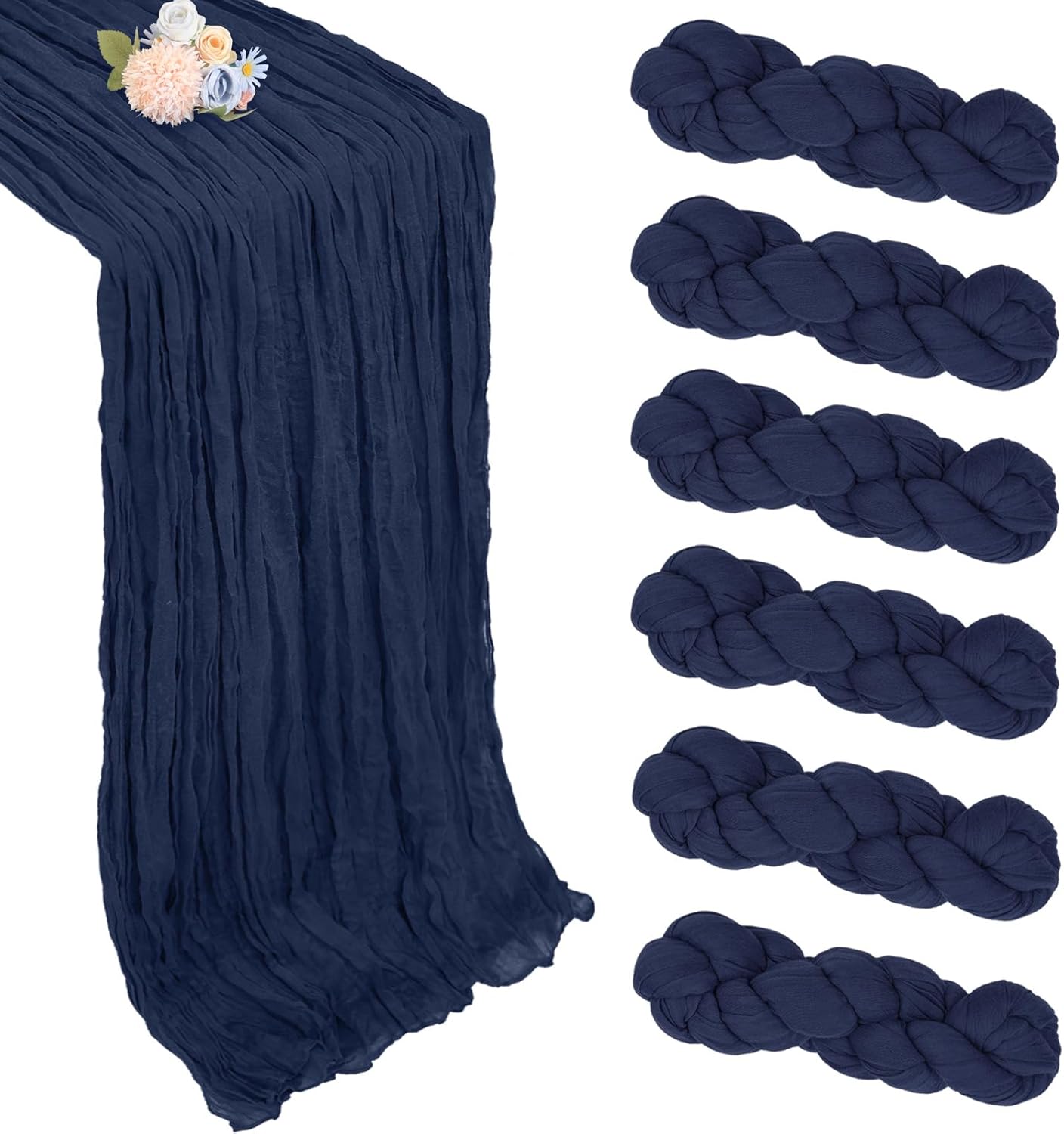 6 Pack Navy Blue Cheesecloth Table Runner 10ft Boho Gauze Fabric Cheese Cloth Table Runner 35 x 120 Inch Rustic Sheer for Romantic Wedding Decor Baby Shower Party Table Decoration