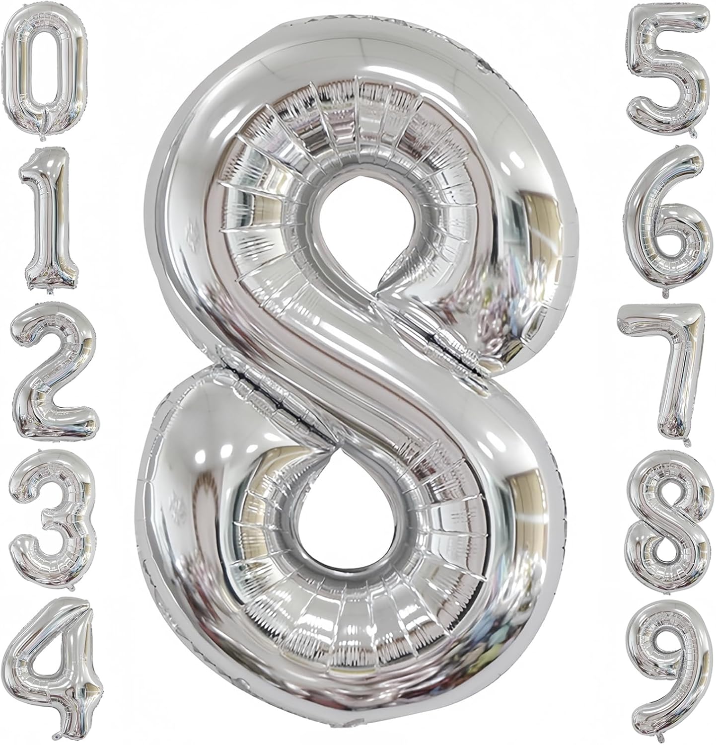Silver 8 Balloon,40 Inch Number 8 Balloon,8 Birthday Balloon Decorations,Helium Silver 8 Balloon Number for Birthday Party Decorations
