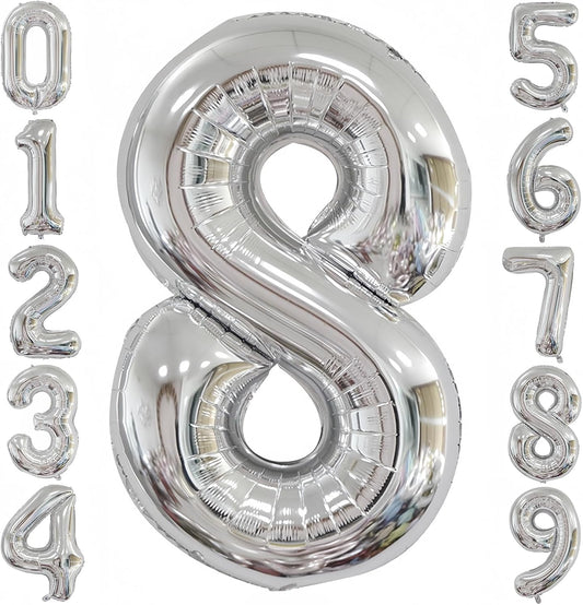 Silver 8 Balloon,40 Inch Number 8 Balloon,8 Birthday Balloon Decorations,Helium Silver 8 Balloon Number for Birthday Party Decorations
