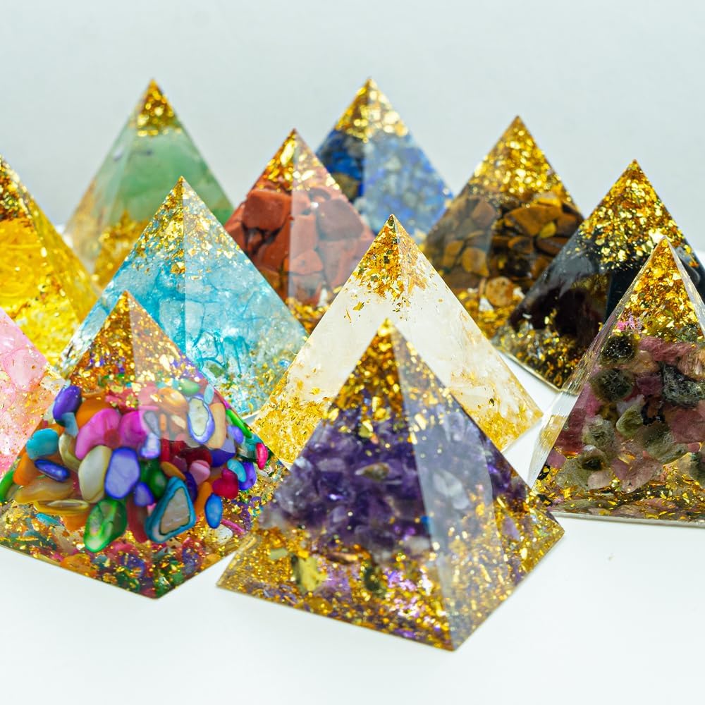 1.18inch Mini Natural Crystal Pyramid Energy Generator Quartz Amethyst Reiki Healing Crystal Chakra Resin Pyramid Meditation Tool Home Decor (12PCS)