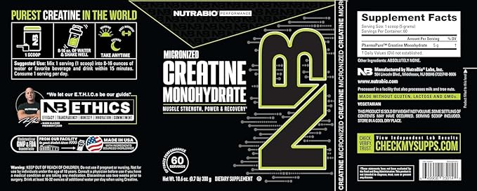 NutraBio Pure Micronized Creatine Monohydrate Powder Supplement, Unflavored, (300 g) - Supports Bulk Muscle Energy, Recovery, and Strength - HPLC Tested Creatine Powder Supplement for Men and Women