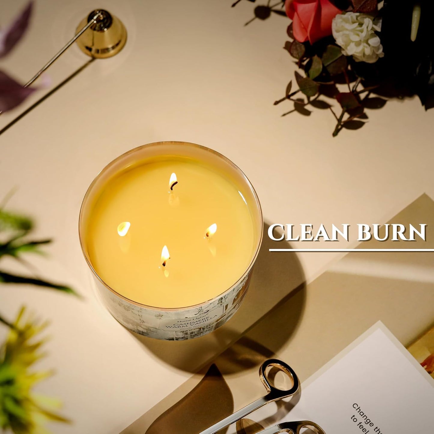 HomeLights Scented Candles for Women & Men, 18oz Candle Jars Aromatherapy 4-Wick Candle, Ideal for Industrial Chic Home Decor and Gifts, Cashmere Warm Vanilla