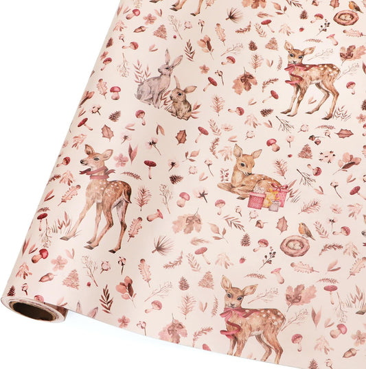 Ribbli Pink Christmas Wrapping Paper Rolls,Mini Roll-17 Inch x 33 Feet-Christmas Woods