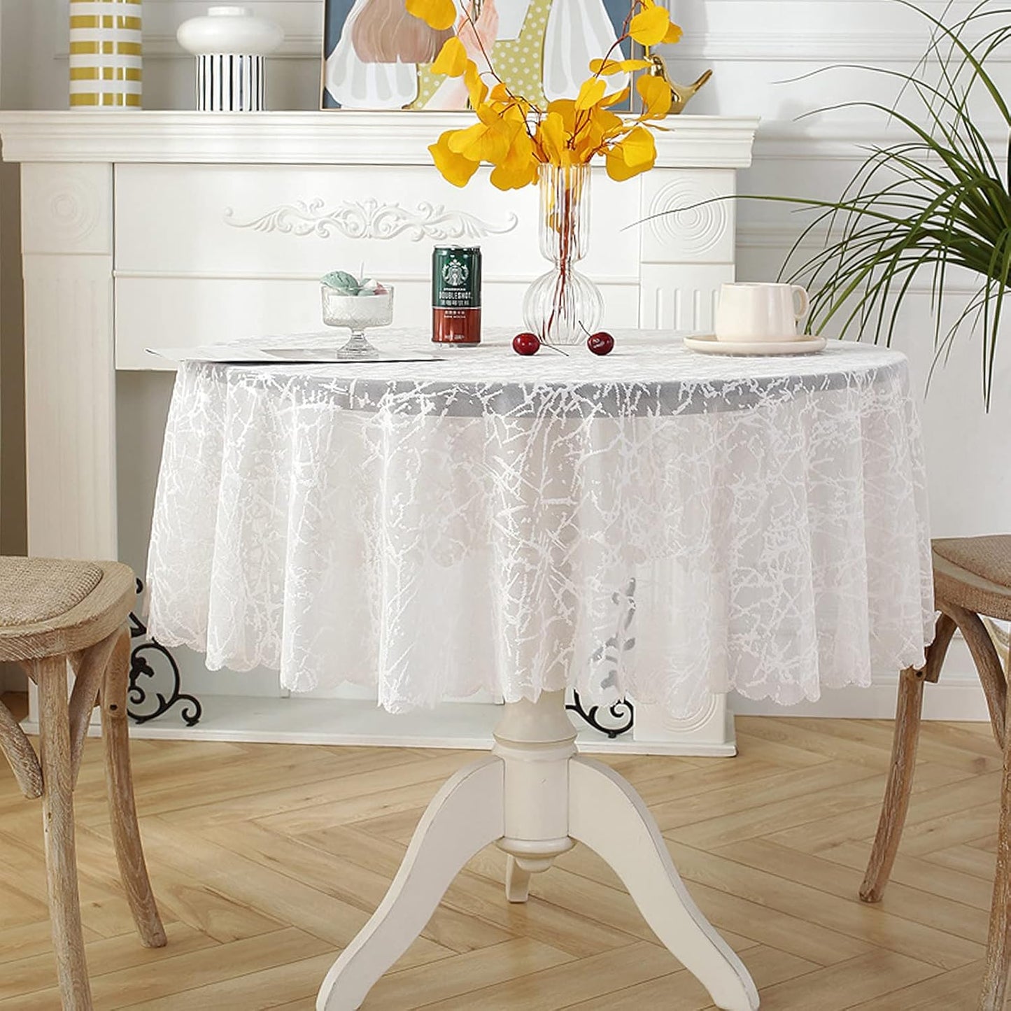 Jeloris Round Lace Tablecloth with Elegant Scalloped Bottom for Any Special Event Such as Wedding, Birthday Party, Baby Shower, Anniversary (48 inch, Style 3)