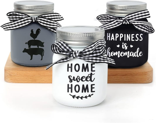 Mini Mason Jar Centerpiece Table Decorations for Farmhouse Coffee Table Dining Table Decor Tiered Tray Jar with Lids for Kitchen Living Room Set of 3