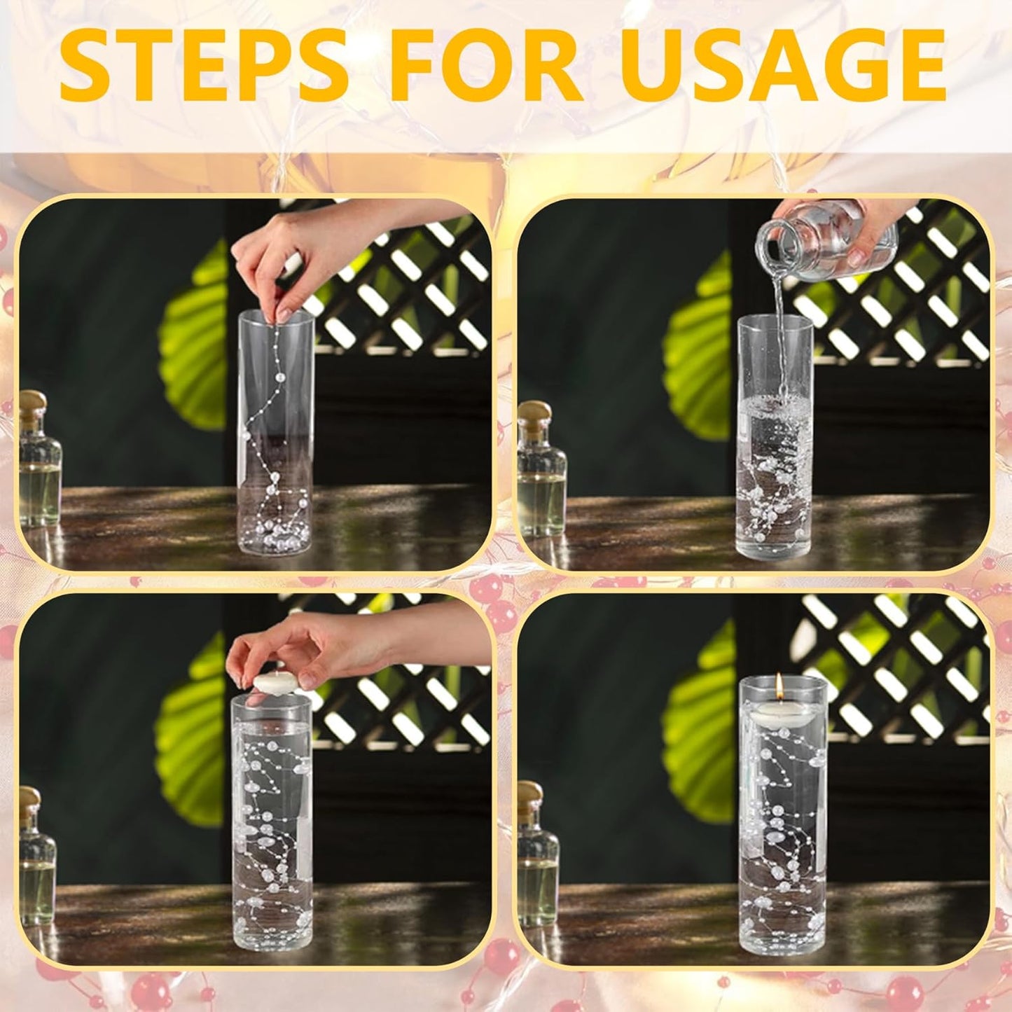 50 PCS Artificial Floating Beads for Centerpieces Vases, 8+3mm String Beads for Christmas Party Pearl String for Decoration, Red & Green String Pearls for Crafts Vase Fillers