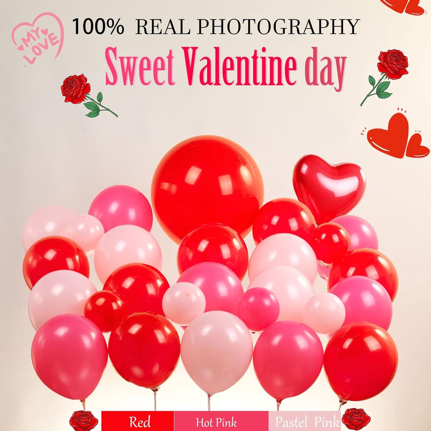 Valentines Day balloon garland arch kit with red Hot pink and love theme mylar lip heart-shaped love letter balloons for Valentines galentines Day Proposal decorations