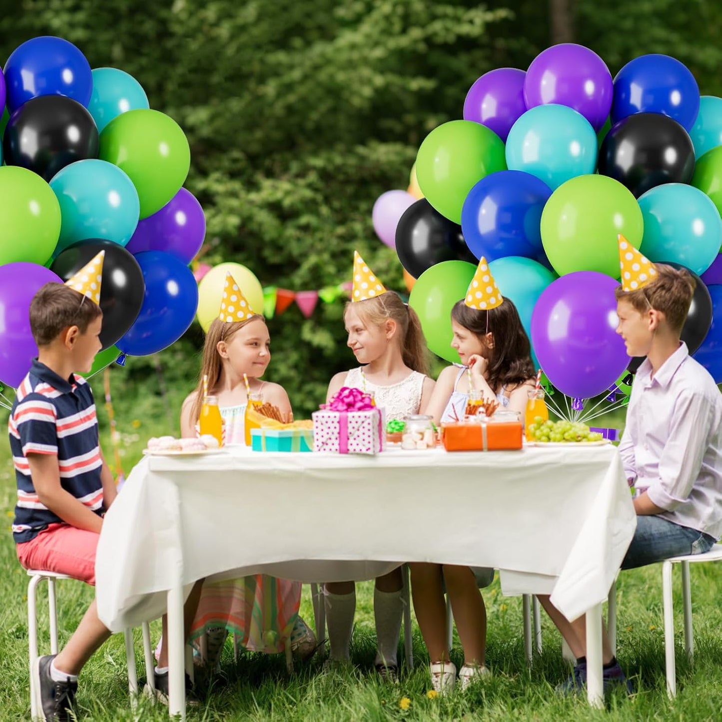 Green Purple Blue Balloons, 12 Inch Purple Green Teal Black Latex Balloons, Royal Blue Helium Support Balloon for Boys Girls Monster Theme Birthday Baby Shower Video Game Party Decorations