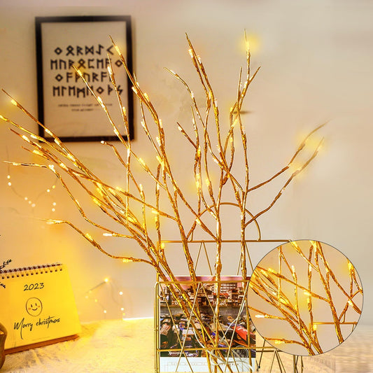 DK177 2 Pack Led Branch Light Battery Operated Lighted Branch Vase Filler Willow Tree Artificial Little Twig Power Golden 30 Inch 20 LED for Home Romantic Decoration (Gold-Warm White)