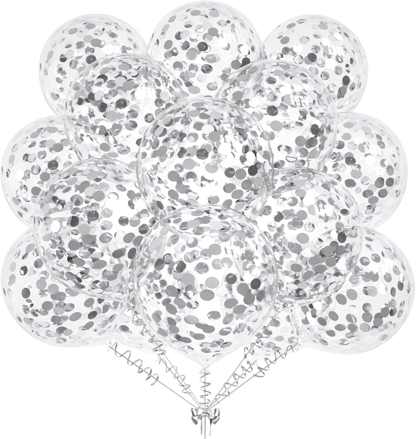 50pcs Silver Foil Confetti Balloons,12 inch Latex Balloon with Silver Confetti Inside for Birthday Family Party Wedding Party Baby Shower Decoration Supplies