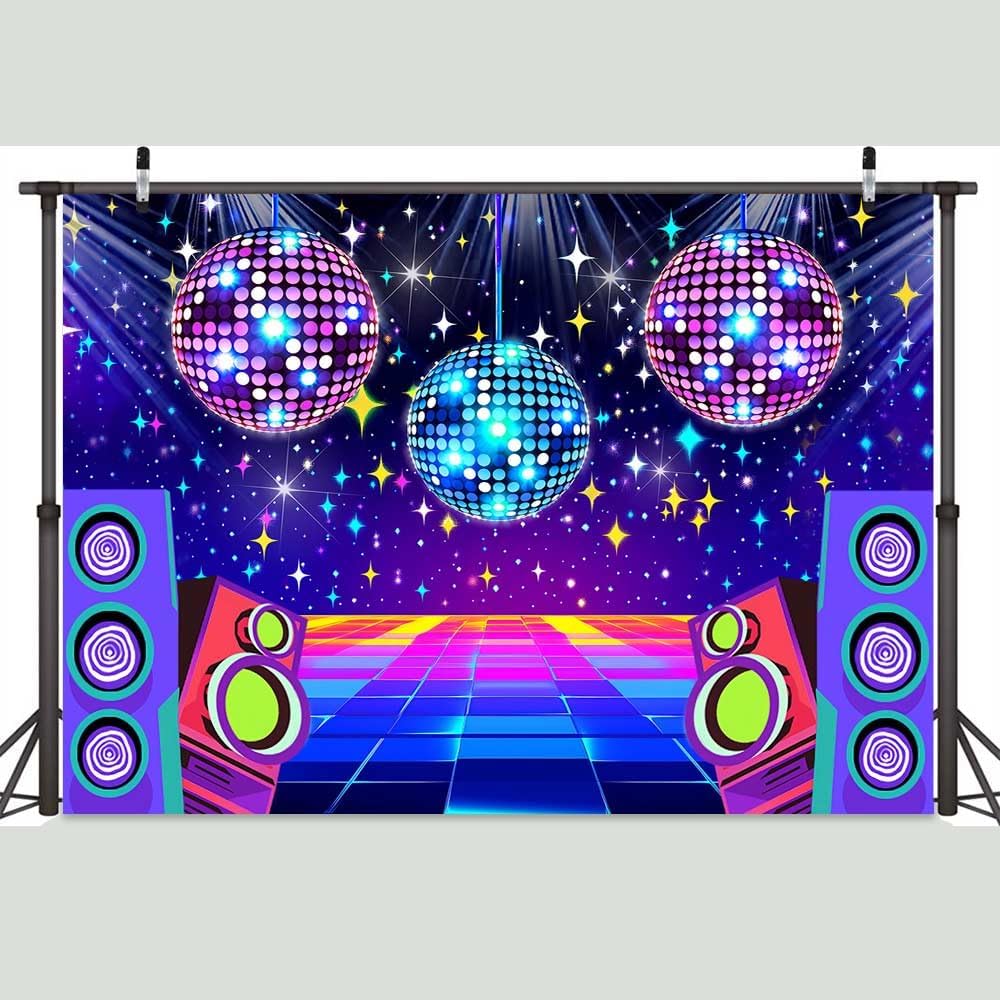 Dance Party Backdrop Retro 70s 80s 90s Theme Glitter Stage Dance Ball Background Disco Party Decoration DJ Photography Backdrop Banner for Birthday Party Prom Portrait Photo Shoot 20X10Ft,Multi2