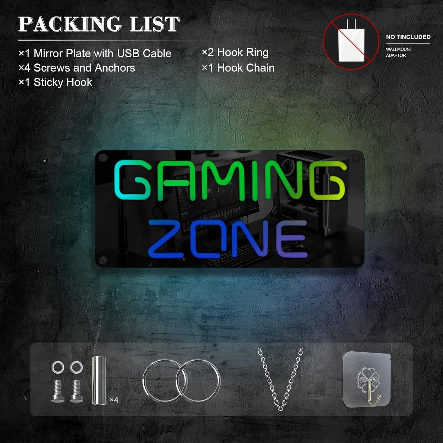 Ineonlife Game Zone Neon Sign Mirrored Colorful LED Lights for Gaming Room Decor Light Up Signs for Teen Boy Bedroom Decoration Best Gift for Kids 14.57 x 6.3 inches USB Powerd