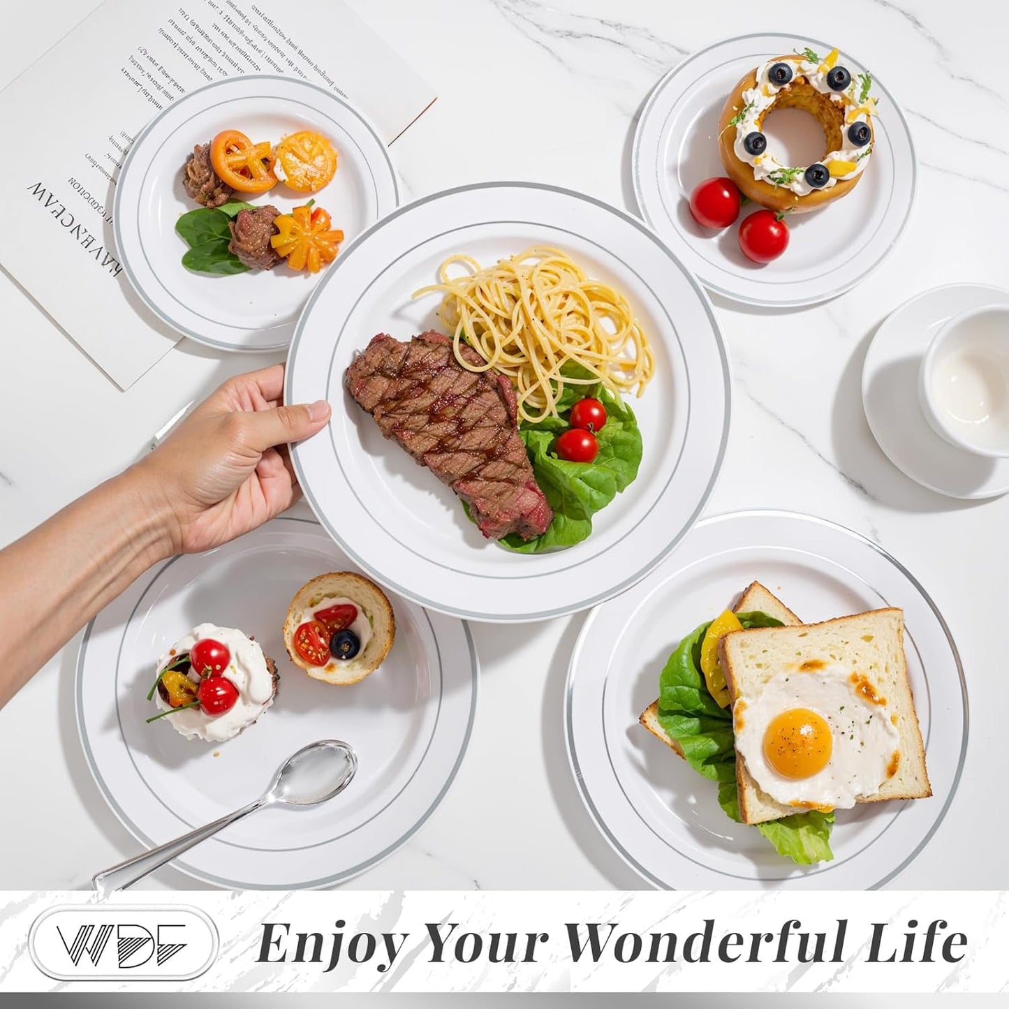 350Piece Silver Plastic Dinnerware Set for 50 Guests - Silver Plastic Plates with Cutlery Include:50Dinner Plates-50Dessert Plates-50Pre Rolled Napkins with Silverware for Christmas