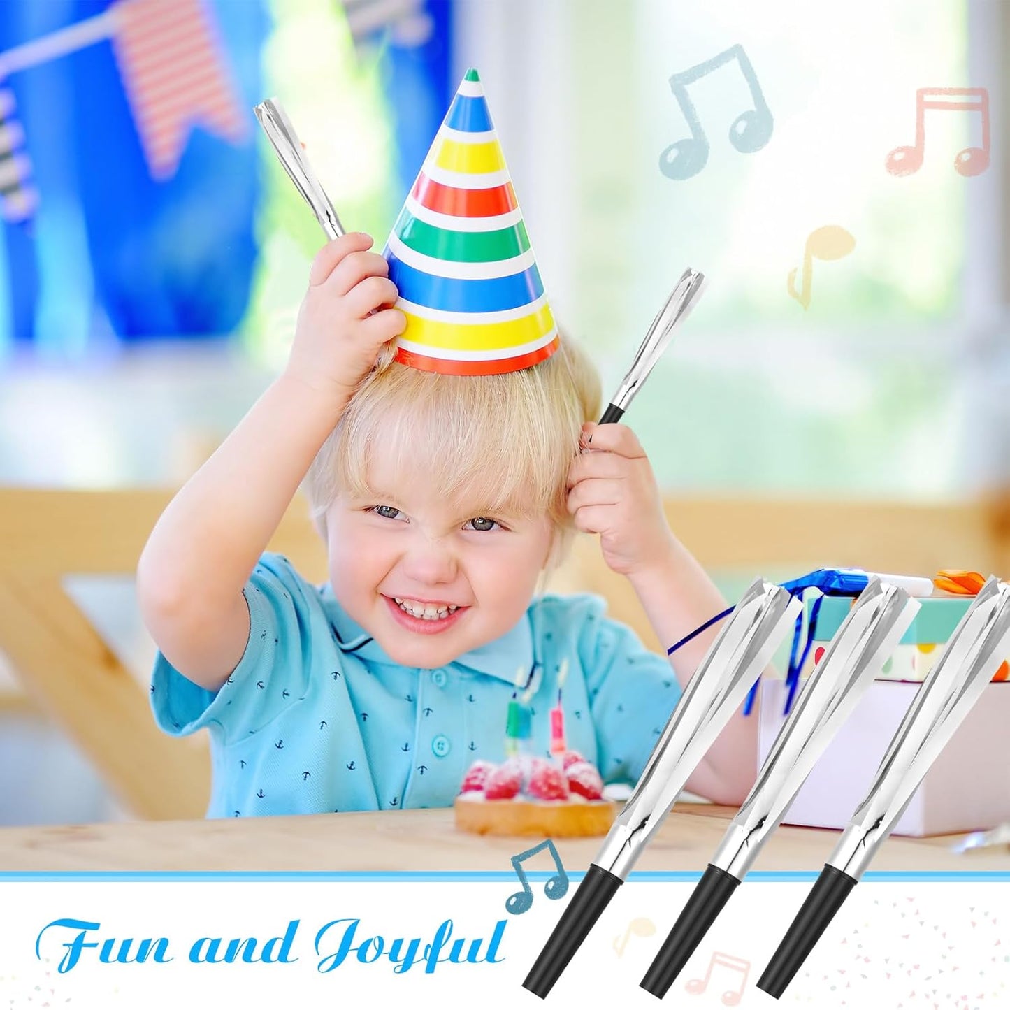 Metallic Fringed Noise Makers, 48 Pcs, Gold, Silver, for Noise Makers Party Favors, Baby Shower, Kids Birthday, New Year Party