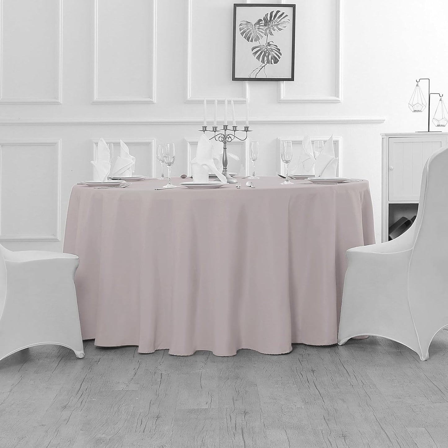 Fokitut 2 Pack Waterproof Round Tablecloth, 90 Inch, Stain Resistant and Wrinkle Polyester Table Cloth, Fabric Table Cover for Kitchen Dining, Wedding, Party, Holiday Dinner-Silver