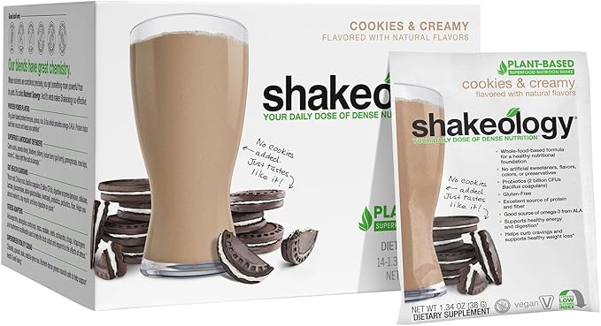 BODi Shakeology Plant-Based Vegan Protein Powder – Gluten-Free Superfood Shake with Vitamins & Minerals – Helps Support Healthy Weight Loss & Gut Health, Cookies and Creamy, 14 Individual Packets
