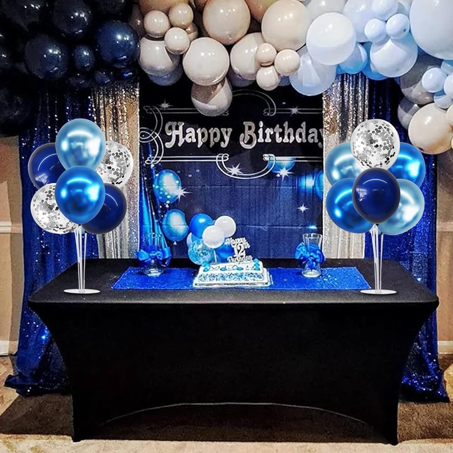 TONIFUL 4 Set Metallic Blue Silver Balloon Stand Centerpiece Table Decorations for Men's Birthday,Father's Day Retirement,Blue Party Decoration,Graduation Decorations 2025,Baby Shower