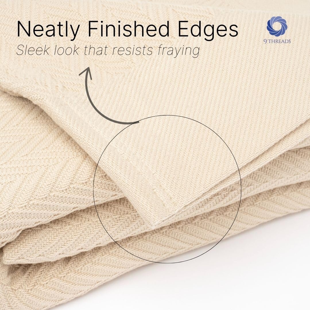 100% Cotton Herringbone Weave Blankets, 66"X90" Twin, Throw Blanket for Bed, All Season Cotton Blanket, Cozy Blanket,Throws & Bed Blanket, Throw Blanket for Couch, Modern Home Decor - Beige