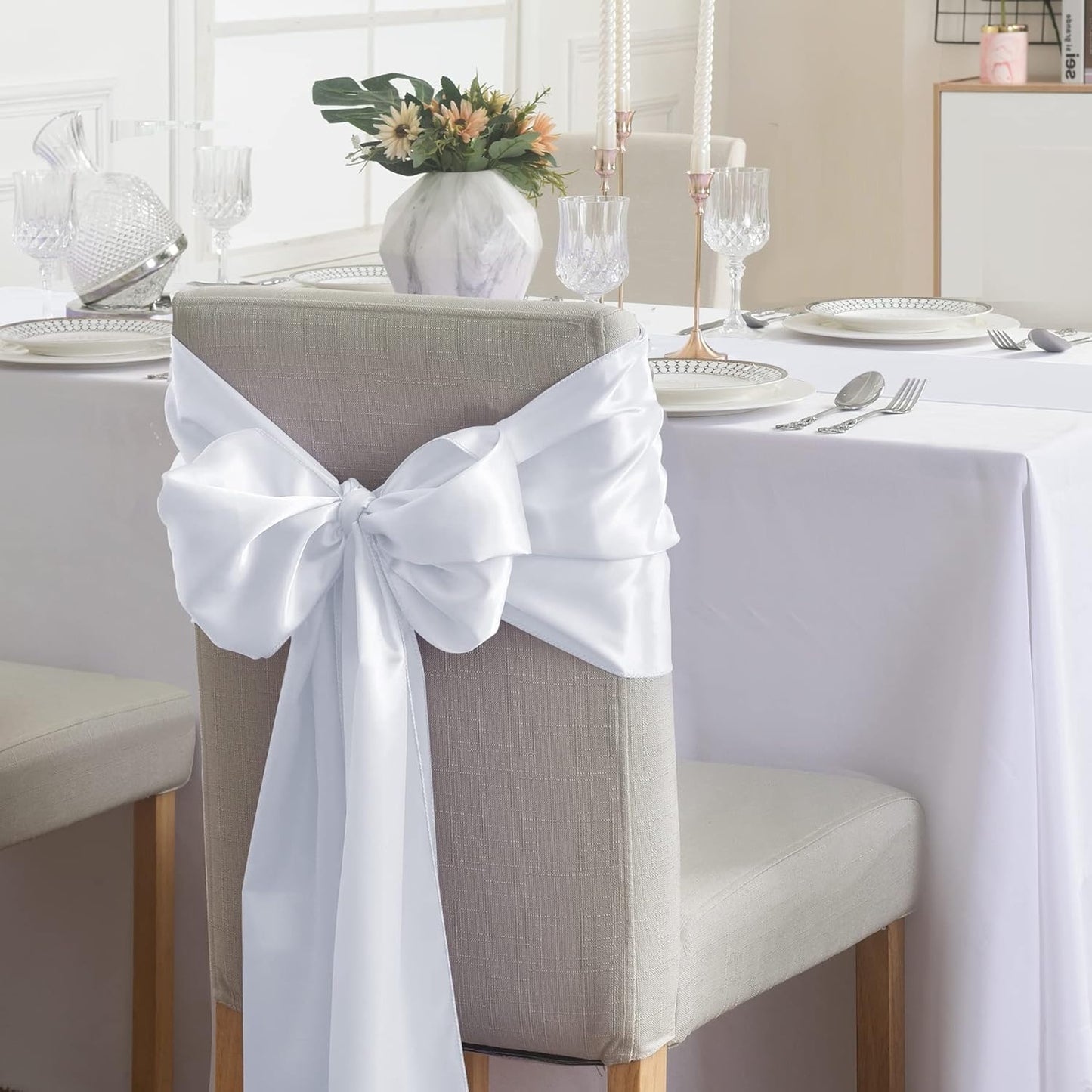 6Pack Table Runner 12 x 108 Inches Satin Silk Table Runner for Wedding, Birthday Party, Banquets, Graduations Decoration, fit Rectange and Round Table-White