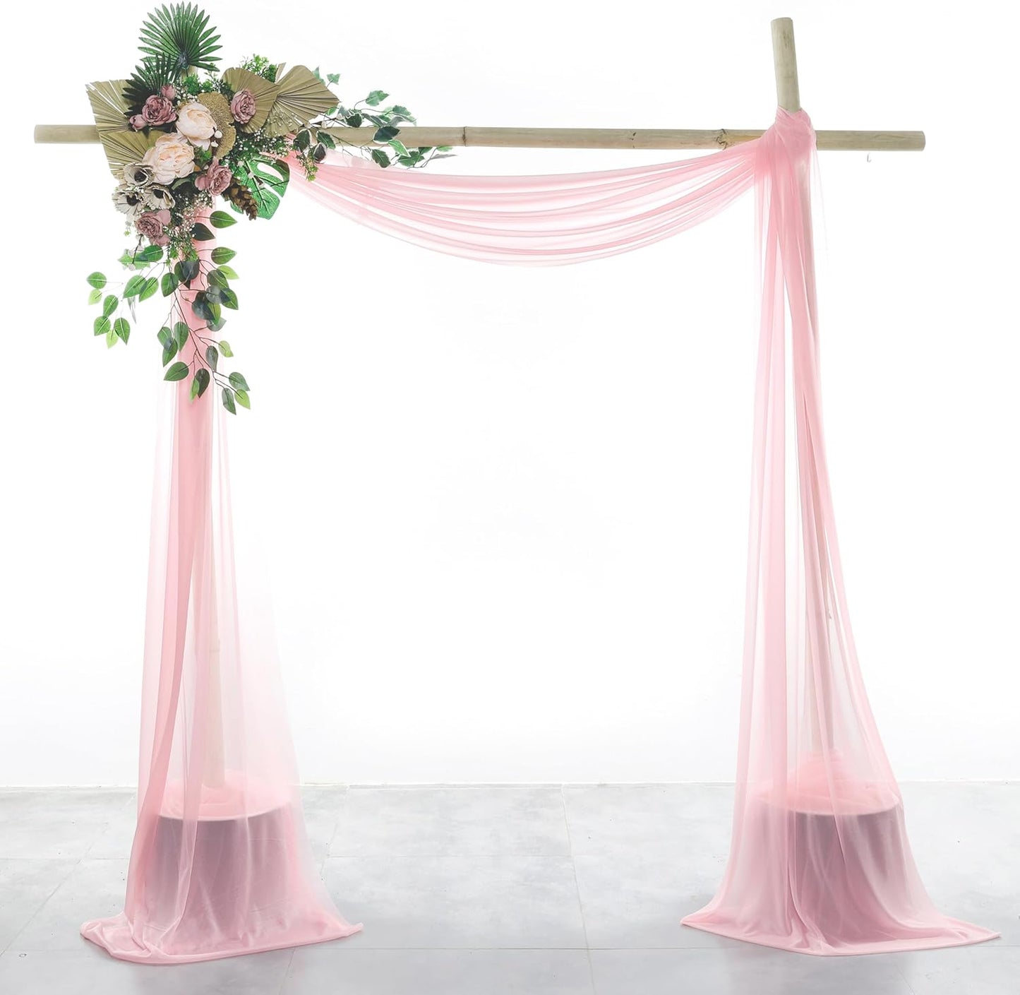 VDS Pack of 2 Panel (30 Inch X 20 Feet) Wedding Arch Draping Fabric Sheer Chiffon Fabric Drapery for Wedding Ceremony Reception Swag Backdrop Canopy Chuppah ARBO Altars Decoration (Blush Pink)