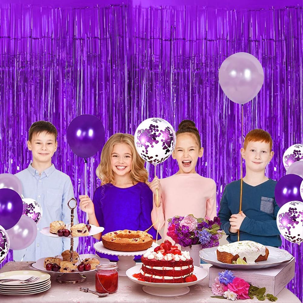 BEISHIDA 4 Pcs Purple Door Streamers Tinsel Curtain Party Streamers Backdrop Fringe Foil Wall Background for Birthday Halloween Wedding Party Decoration(3.28 ft x 6.56 ft)