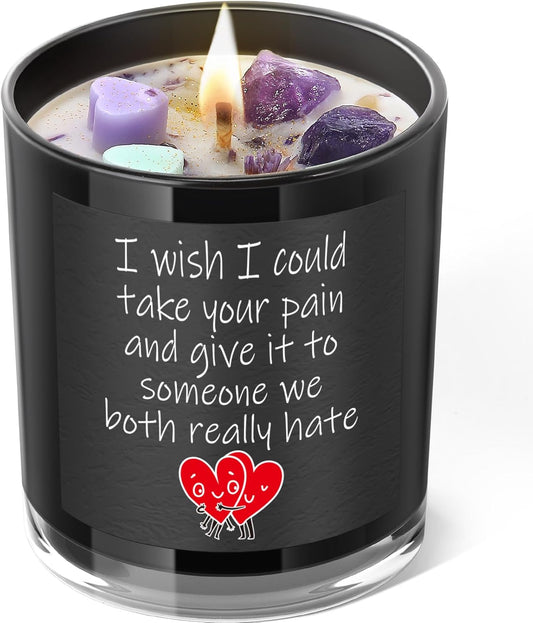Get Well Candle with Healing Crystals - Get Well Gifts for Women After Surgery, Lavender Scented Candle, 10 oz, Black
