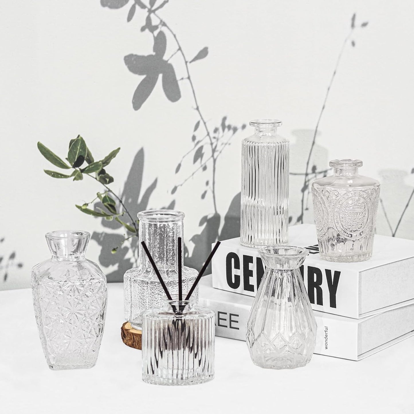 6Pcs Glass Bud Vase Set,Small Flower Vase for Tables Centerpieces Decor, Mini Vintage Clear Vase for Home,Wedding,Party Decorations（6 Pcs，Clear）